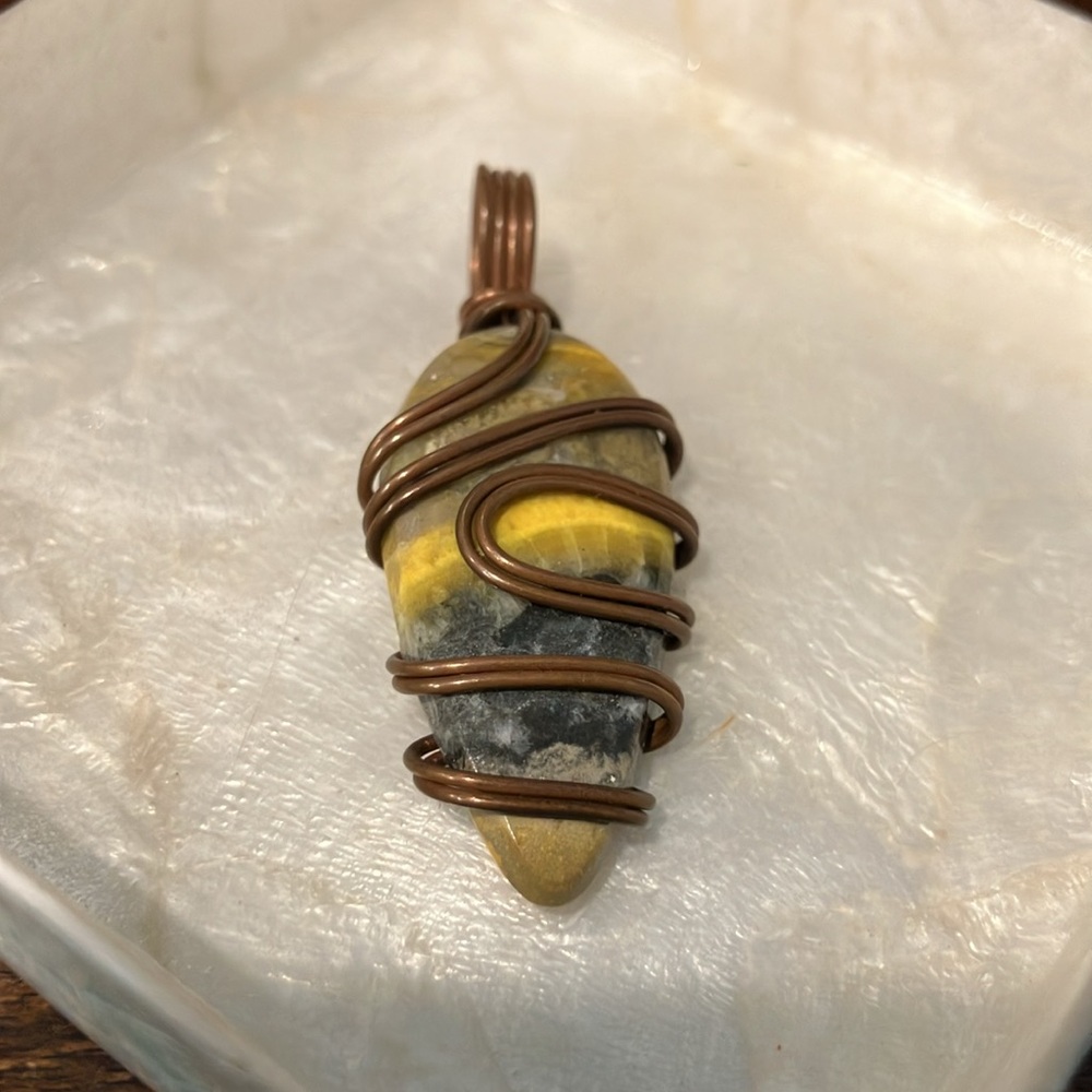 Bumblebee Jasper Wire Wrapped Pendant handmade
